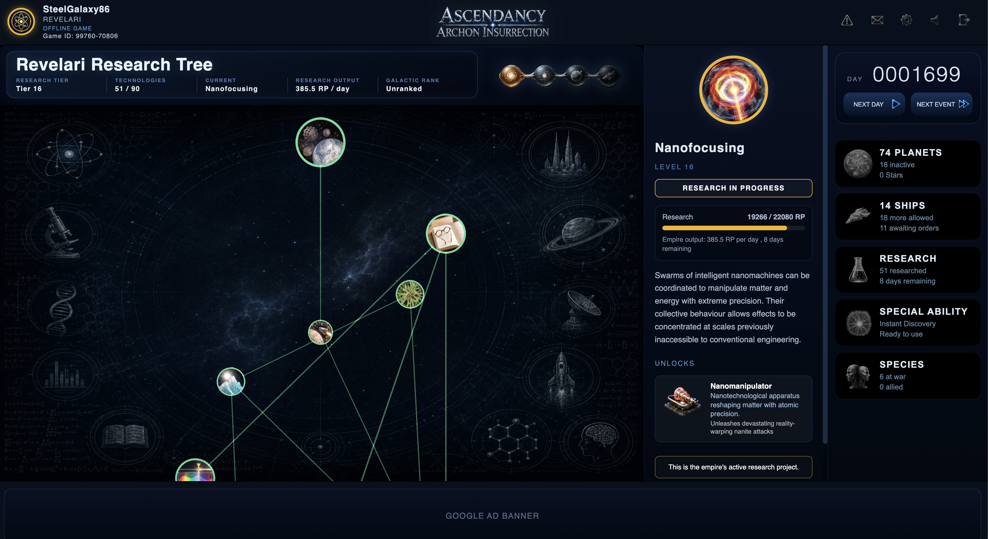 Gameplay: Research View Interface